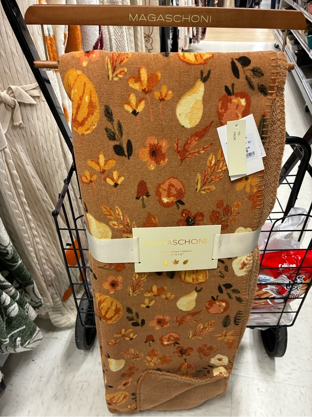Magaschoni Autumn Floral & Harvest Motif Throw - Brown & Cream